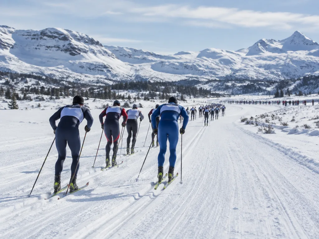 Klunga i ett långlopp på skidor